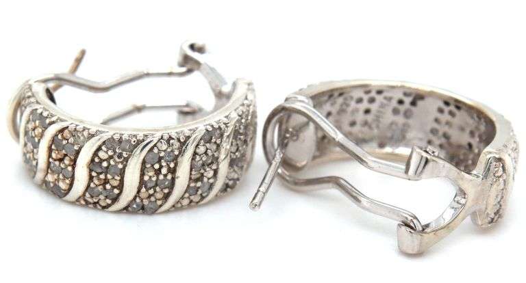 925 Sterling silver diamond huggie hoop