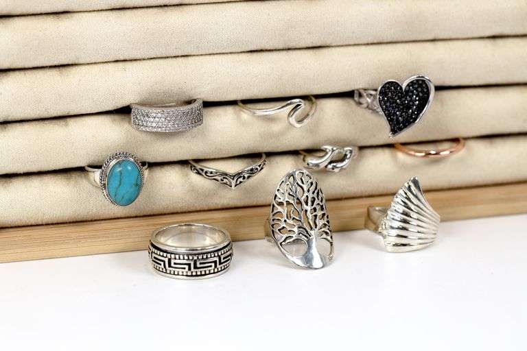 .925 Sterling Silver Curated Ring Lot of 10 Rings Various Sizes & Styles