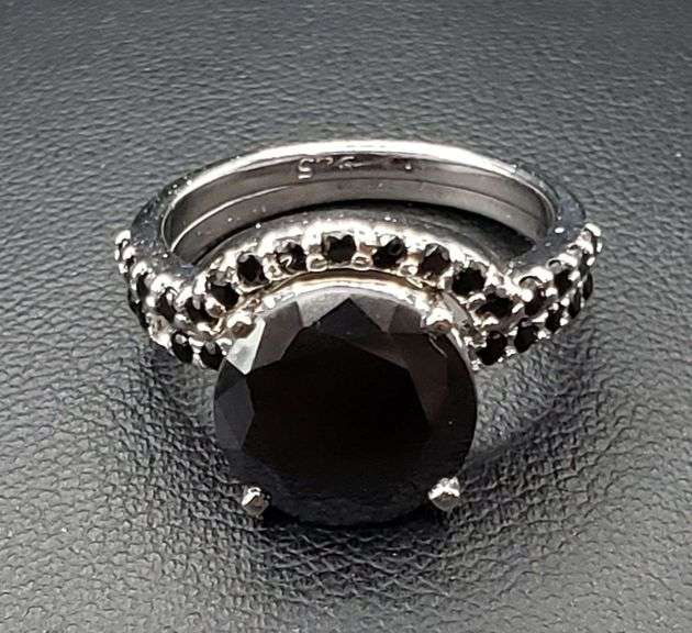 5.5 Cwt. Silk Black Moissanite and Natural Raw Uncut White Diamonds Engagement Ring