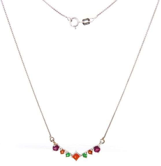 14kt White gold multi color sapphire necklace