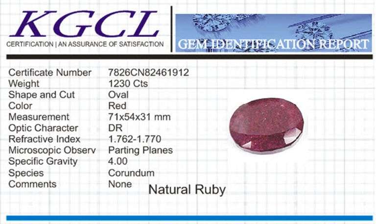 Huge Museum Size 1230 Ct Certified Natural Oval Cut Red Ruby Solitaire