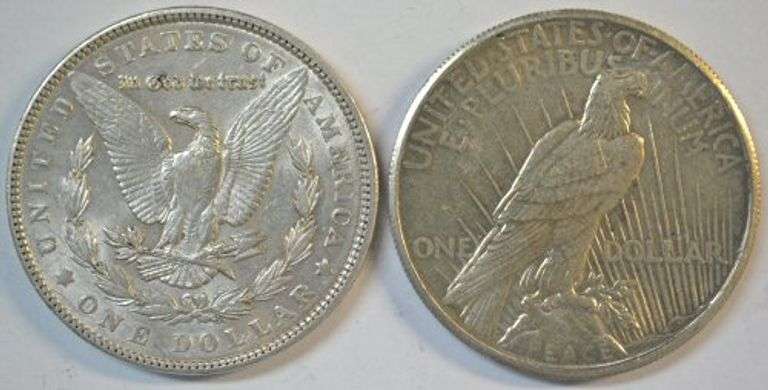 Well struck and brilliant 1902 Morgan & 1927 Peace Silver Dollars