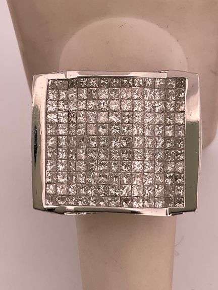 MEN'S CERTIFIED 14K WHITE GOLD DIAMOND RING 6.50 CARATS