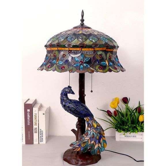 Handmade Peacock Stained Glass Table Lamp