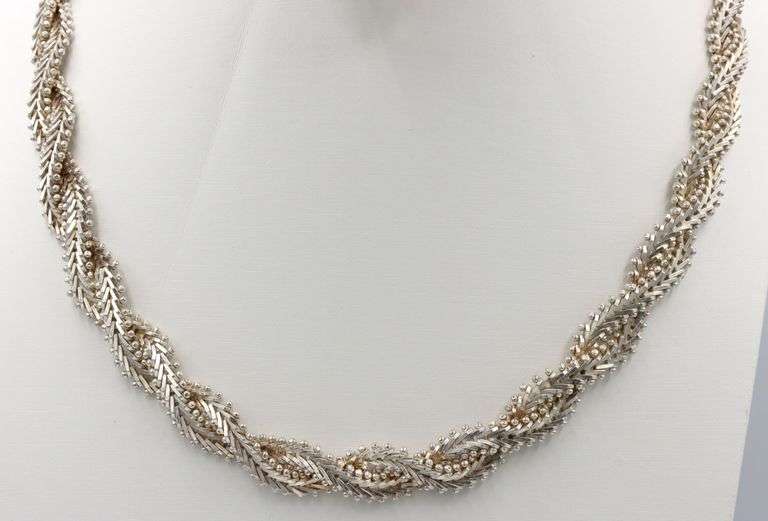 Set of Vintage 925 sterling silver Mexico braided double chain necklace and bracelet