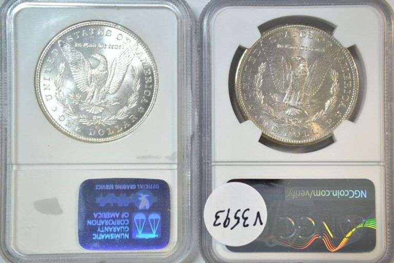 Blazing solid Gem BU 1880-S & 1881-S Morgan Dollars. NGC MS65