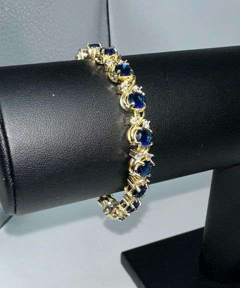 White Gold Plated Huge 11 Ctw Lab Simulated Diamond and Blue Sapphire Tennis Bracelet