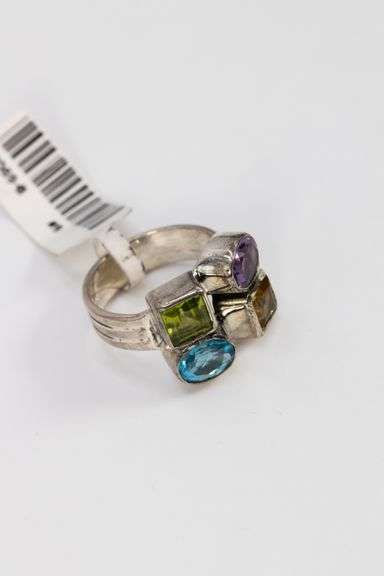 Sterling Silver Natural Gemstone Ring Size 10