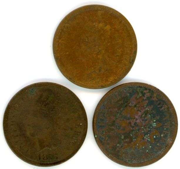 3 Different Early Date Indian Head Cents: 1874, 1875, 1876