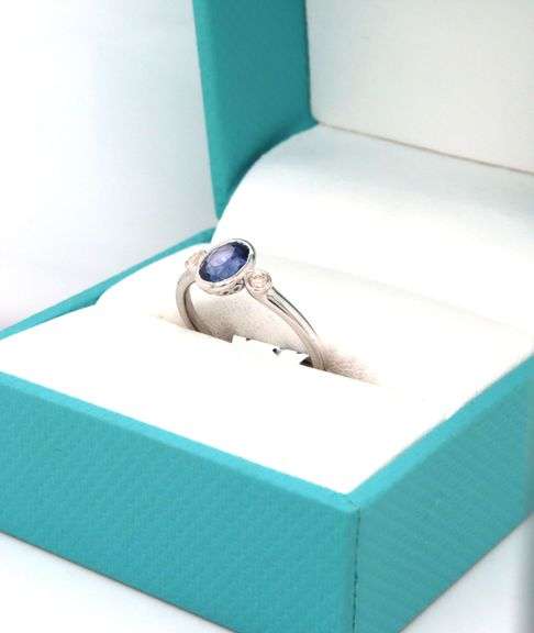 Exquisite Oval Emerald-Cut Blue Sapphire & Diamond Ring in 925 Sterling Silver