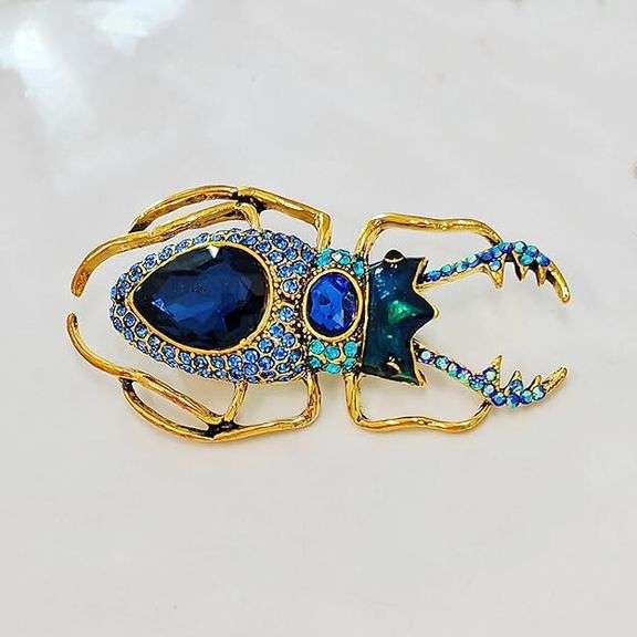Crystal Beetle Brooch with Crown Motif