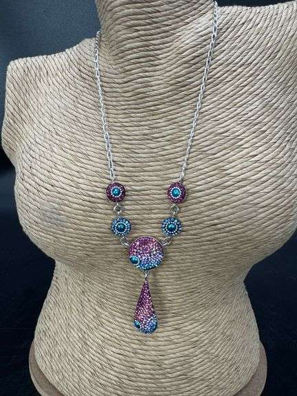 Original Handmade Mosaico Pendant & Chain 16" 925 Sterling Silver Mexico Artistic Jewelry