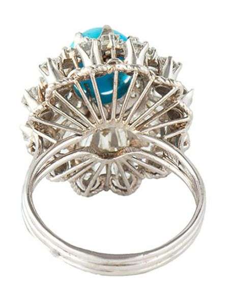 Turquoise Cabochon and 2.10ctw Diamond Triple Frame Cocktail Ring in Platinum