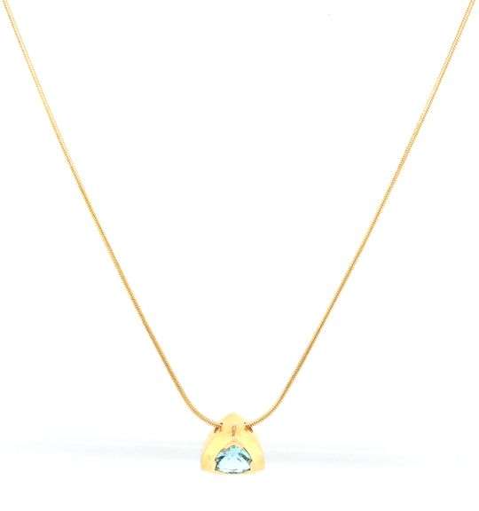 Pretty 14K YG Trillion Cut Aquamarine Pendant on Necklace