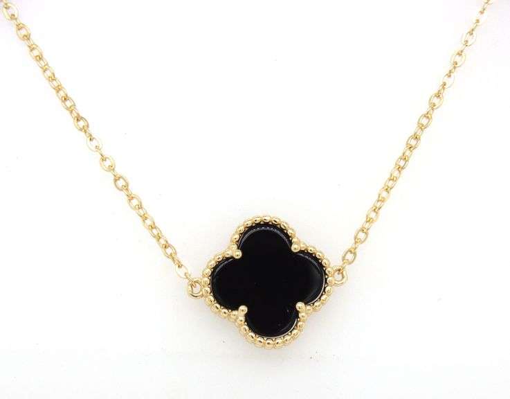 925 Sterling silver 5 clover black onyx link necklace