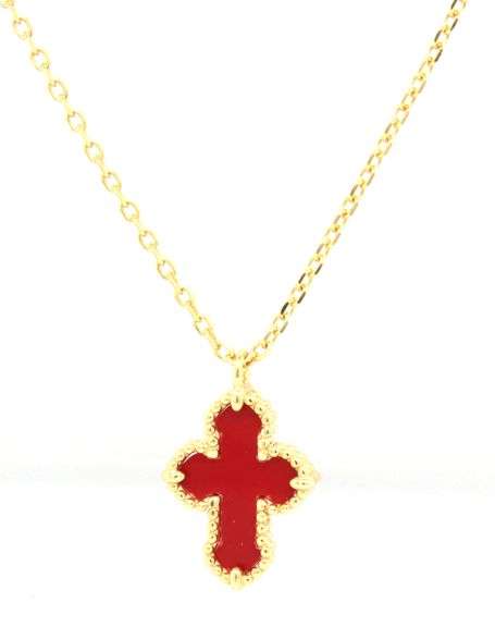 925 Sterling silver Coral cross pendant on chain