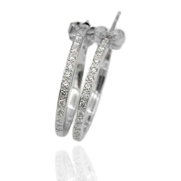 18K(750) Solid White Gold Natural Diamond Hoop Earrings