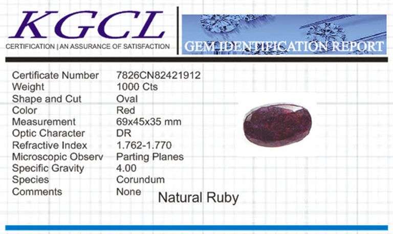 Magnificent Huge Museum Size 1000 Ct Certified Red Ruby Solitaire