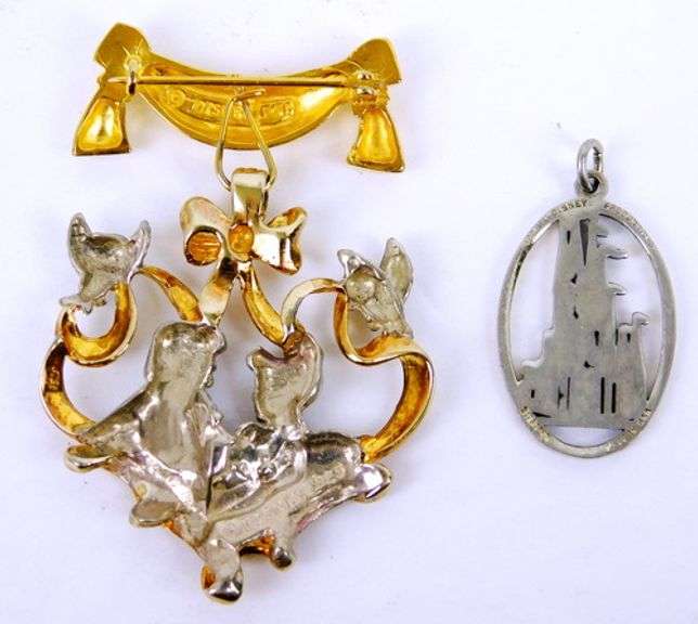 Vintage Sterling Disney Cinderella Pin and Castle Pendant