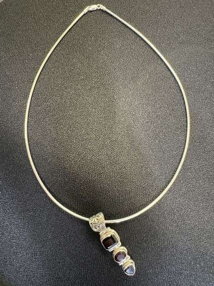 Sterling Silver Natural Garnet Gemstone Pendant w/ 18" .925 Italian Omega Chain