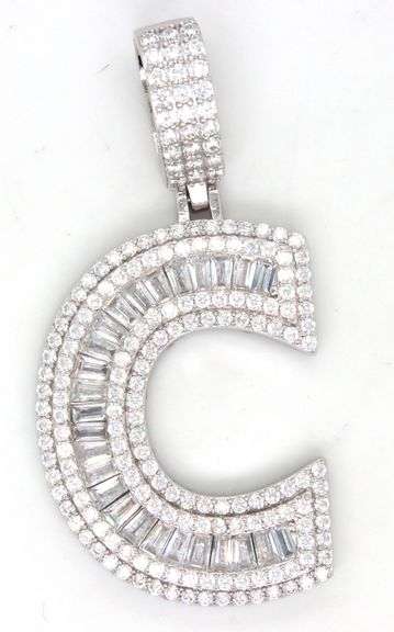 Initial C cubic zirconia pendant in 925 Sterling silver