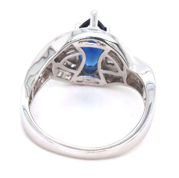 925 Sterling silver blue marquise and baguette cut white cubic zirconia ring