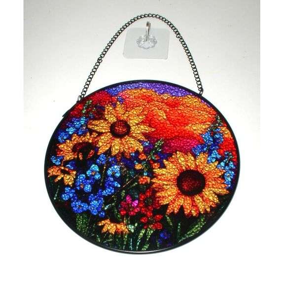 Hand-Painted Stained Glass Sunflower Window Hanging Suncatcher