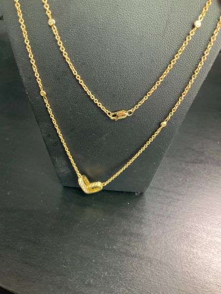 CERTIFIED 18K YELLOW GOLD LONG STATION NECKLACE WITH DIAMONDS