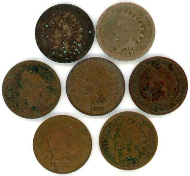 7 Different Indian Head Cents: 1859-1903