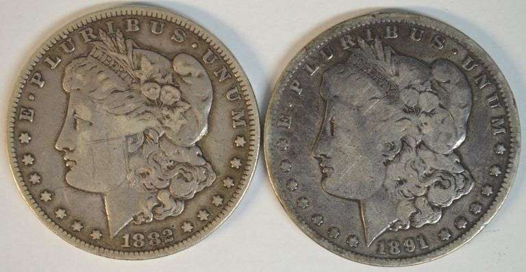 Sharp 1882-CC and nice 1891-CC Morgan Silver Dollars. Key dates