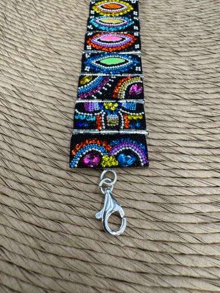 Original Handmade Mosaico Bracelet 8.5" 925 Sterling Silver Mexico Artistic Jewelry