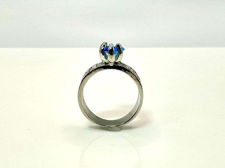 14 Kt. White Gold Plate 3.5 Ct. CZ Aqua Blue Ring