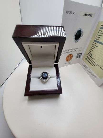 Very fine Black diamond 7.43 ctw with diamond accent set in silver ring, EGL certified