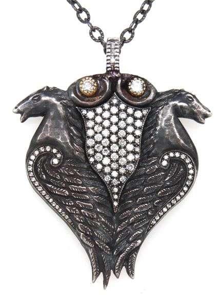 925 Sterling silver diamond double horse pendant on chain