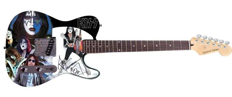 KISS Ace Frehley Autographed Custom Graphics Photo Guitar ACOA