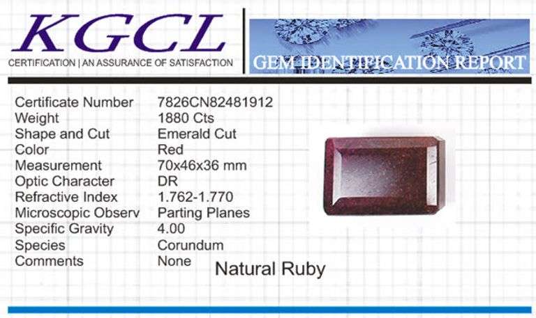 Magnificent Certified Museum Size 1880 Ct Natural Red Ruby Solitaire