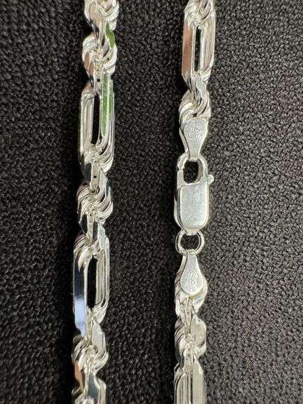 Sterling Silver Long Rope Figarope 5mm Wide Knot Figaro Link Necklace Chain 24"