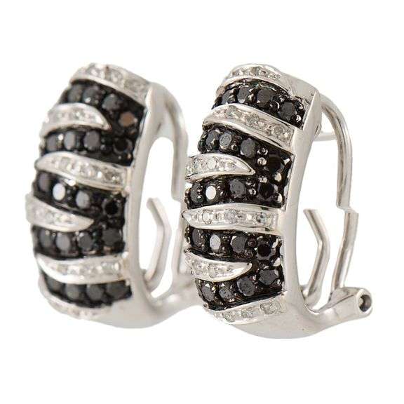 0.65ctw Black and White Diamond Striped Omega Back Earrings in 14K