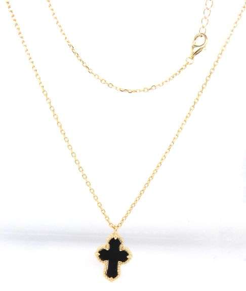 925 Sterling silver black onyx cross pendant on chain