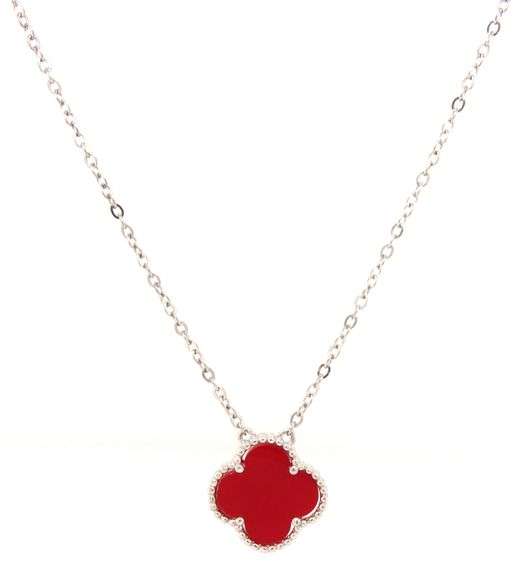 925 Sterling silver coral clover 12mm pendant on chain