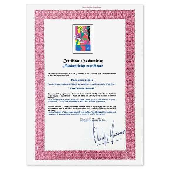 "Danseuse Creole" by Henri Matisse 1869-1954 (After)