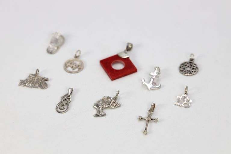 Sterling Silver Pendant Assortment Various Sizes & Styles (10 Pendant Lot)