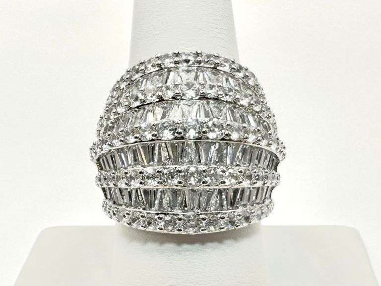 Sparkling 14 Kt White Gold Plate Huge 21.5 Ctw Simulated Diamond Ring