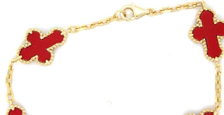 925 Sterling silver coral cross link bracelet