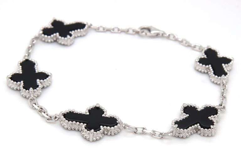 925 Sterling silver 5 black onyx cross bracelet
