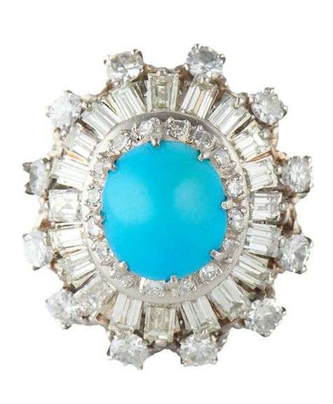 Turquoise Cabochon and 2.10ctw Diamond Triple Frame Cocktail Ring in Platinum