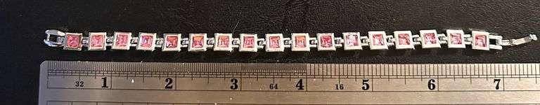 18 Kt White Gold Plated Lab Simulated 17 Ctw Pink Sapphire Princess Cut Bracelet