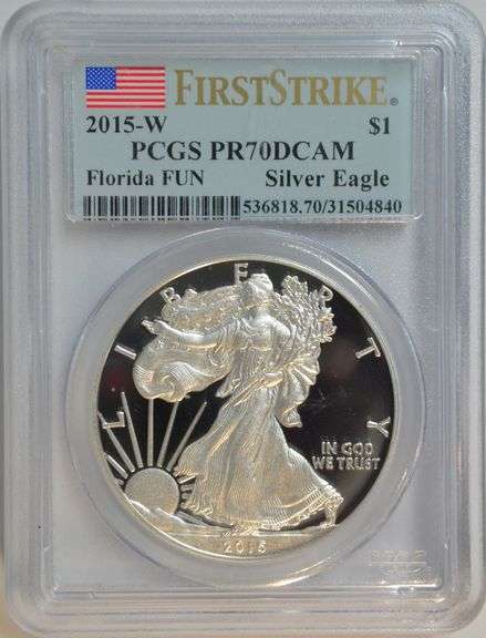 Flawless 2015-W Gem Proof $1 Silver Eagle. PCGS PR70DCAM Florida FUN