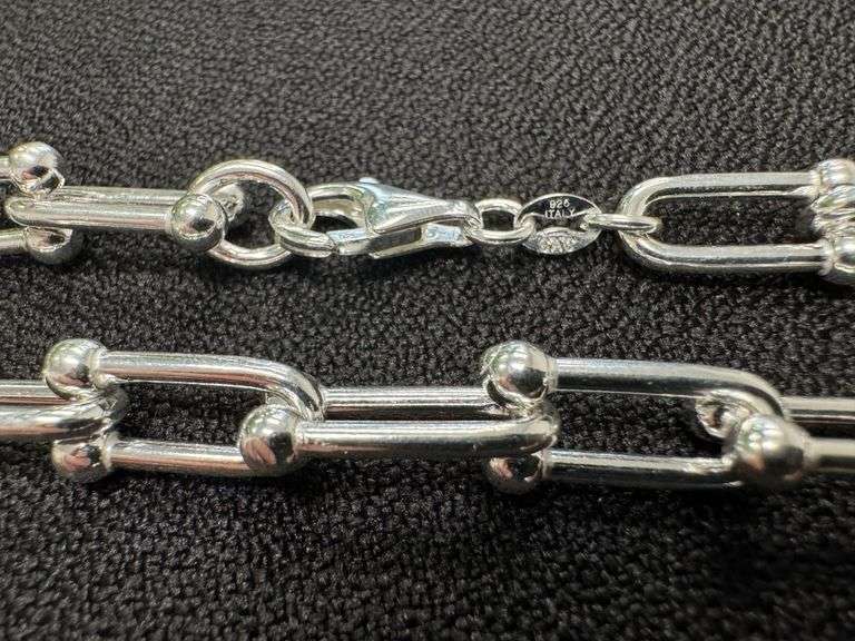 Sterling Silver Diamond-Cut Paperclip Bead Chain Necklace 18"