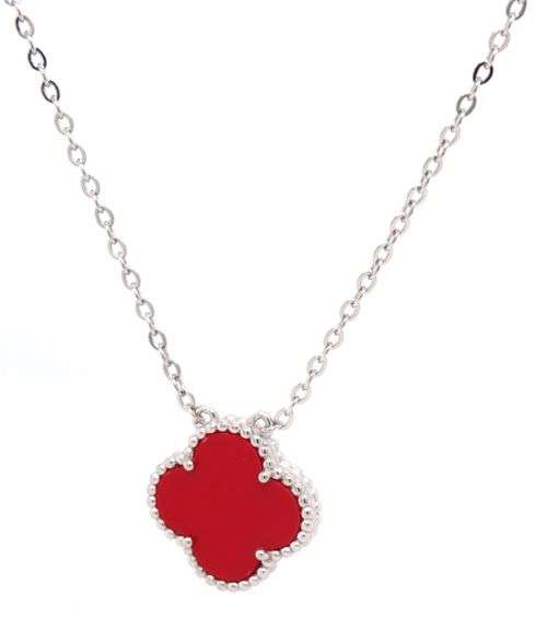 925 Sterling silver coral clover pendant on chain